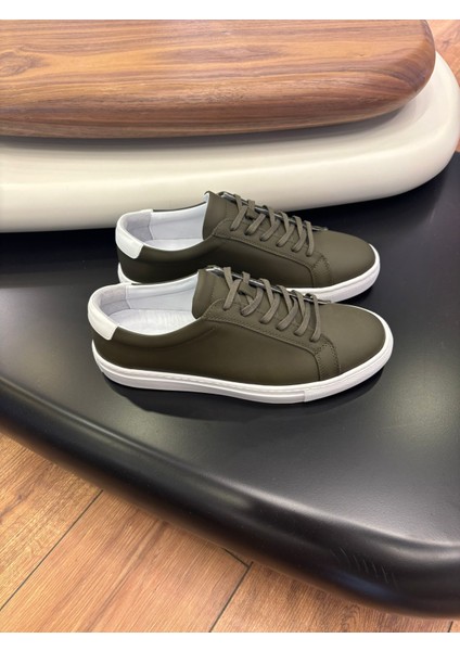 4253 Haki Hakiki Deri Erkek Sneakers - Erkek Spor Ayakkabı