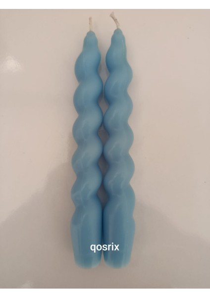 2'li Açık Mavi Italyan Burgulu Şamdan Soya Mumu Doğal Kokulu Uzun Çubuk Konik Burgu Spiral Mum Dekoratif
