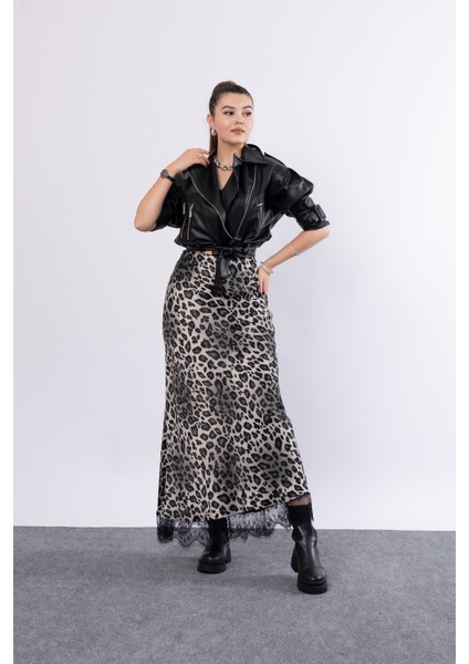 Saten Leopar Dantelli Uzun Etek 6750 modelleri