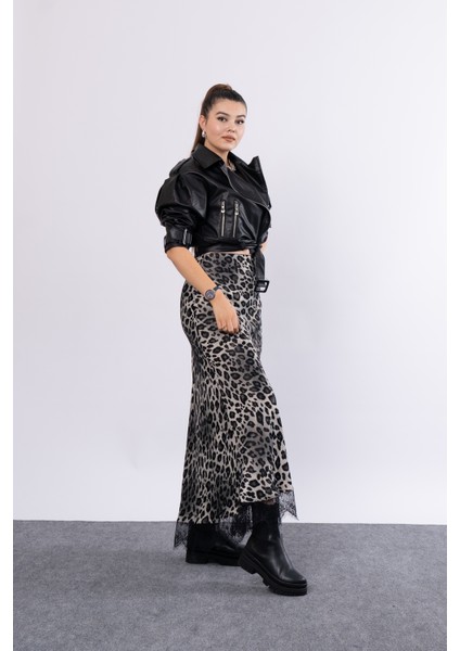 Saten Leopar Dantelli Uzun Etek 6750 fırsatları