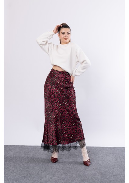 Saten Leopar Dantelli Uzun Etek 6750 modelleri