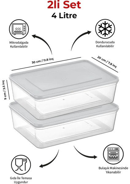 Mikrodalga ve Derin Dondurucuya Uygun Freshkeep Saklama Kabı 2'li Set - Beyaz