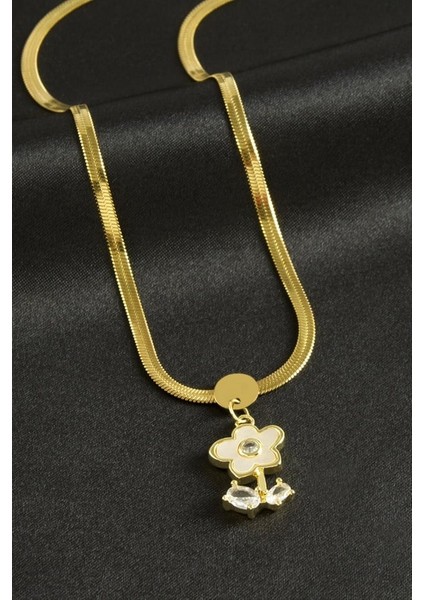 Papatya Sedef Lüks Çelik Kolye