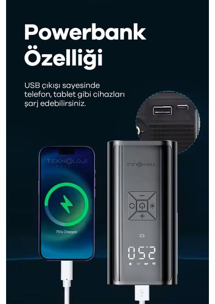 Oto Kompresör Şarjlı Taşınabilir Powerbank El Fenerli Araç Lastik Şişirme Pompası Flaşör Göstergeli fiyatları