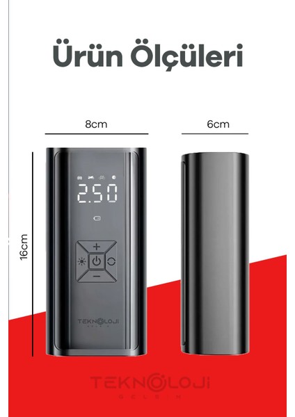 Oto Kompresör Şarjlı Taşınabilir Powerbank El Fenerli Araç Lastik Şişirme Pompası Flaşör Göstergeli fırsatları