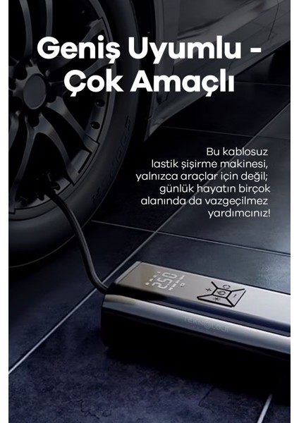 Oto Kompresör Şarjlı Taşınabilir Powerbank El Fenerli Araç Lastik Şişirme Pompası Flaşör Göstergeli indirimleri