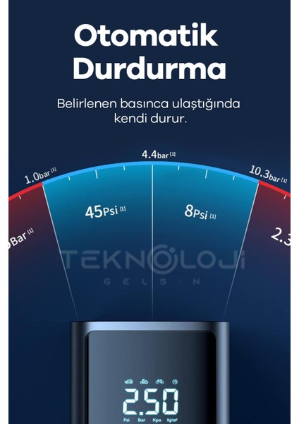 Oto Kompresör Şarjlı Taşınabilir Powerbank El Fenerli Araç Lastik Şişirme Pompası Flaşör Göstergeli