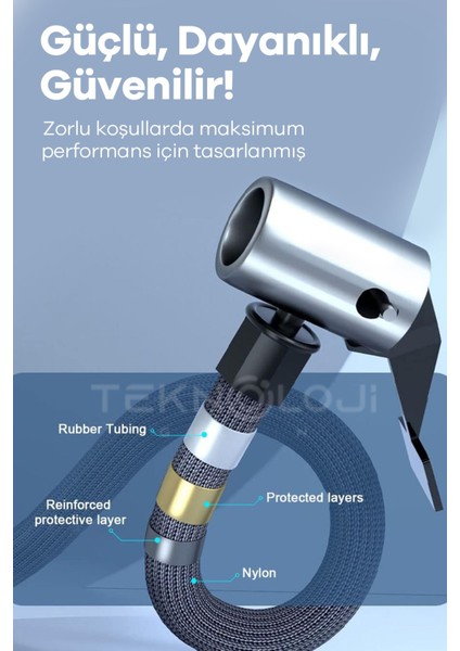 Oto Kompresör Şarjlı Taşınabilir Powerbank El Fenerli Araç Lastik Şişirme Pompası Flaşör Göstergeli