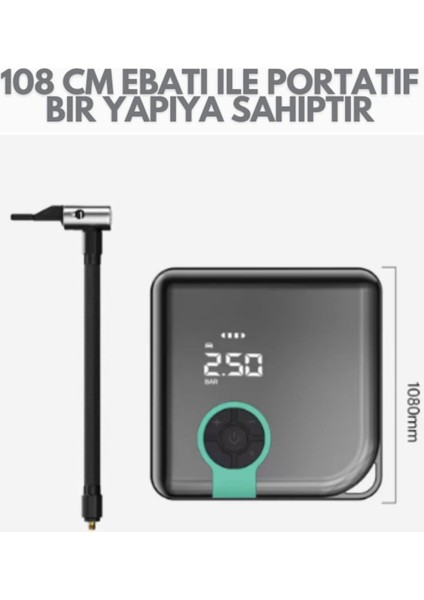 Hava Pompası Şarjlı Taşınabilir Basınç Göstergeli Kompresör Powerbank Lastik Şişirme Pompa Elfenerli