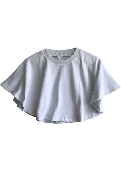 Kadın Basic Bisiklet Yaka Yarasa Kol Crop