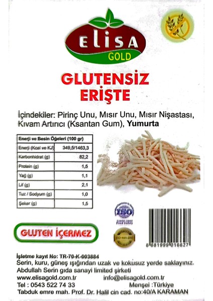Glutensiz Erişte 2kg