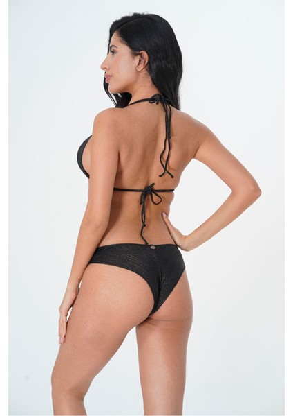 2025 Kreasyonu Siyah Düz Üçgen Kaplı Bikini Takımı fiyatları