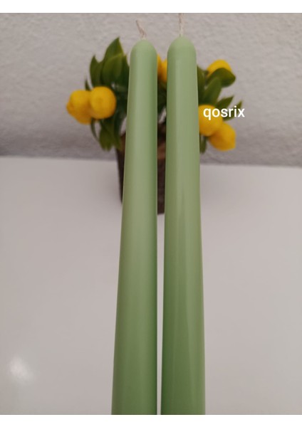2'li Açık Yeşil Şamdan Soya Mumu Soya Doğal Vanilya Kokulu Uzun Çubuk Konik Mum Dekoratif