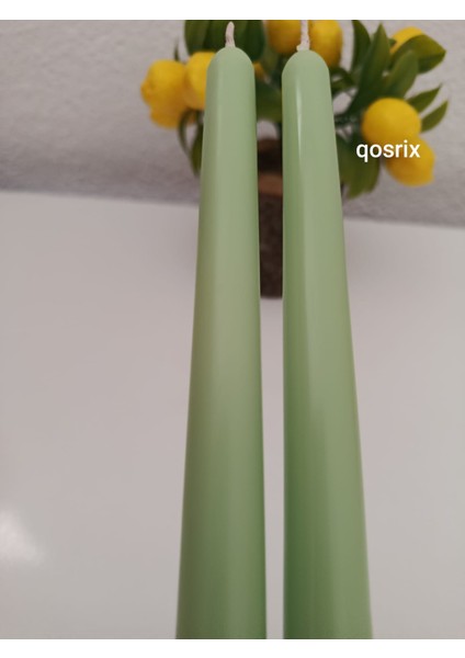 2'li Açık Yeşil Şamdan Soya Mumu Soya Doğal Vanilya Kokulu Uzun Çubuk Konik Mum Dekoratif modelleri