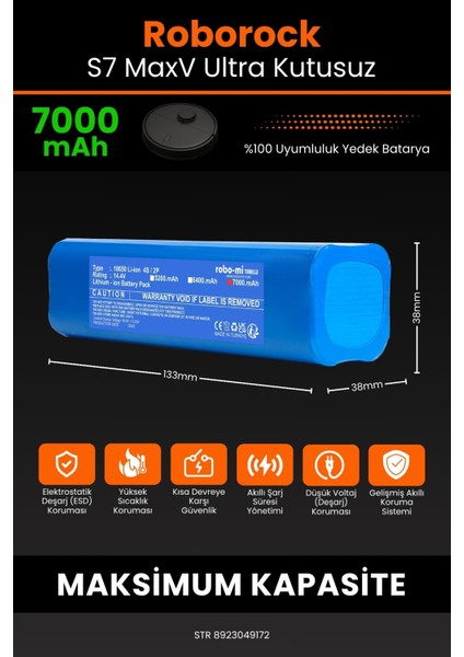 Roborock S7 Maxv Ultra Kutusuz 7000MAH Robot Süpürge Bataryası - Koruma Katmanlı Batarya Teknolojisi