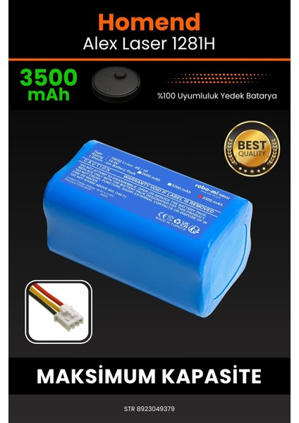 Homend Alex Laser 1281h 3500mAh Robot Süpürge Bataryası - Yüksek Yoğunluklu Li-ion Hücre