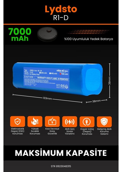 Lydsto R1-D 7000MAH Robot Süpürge Bataryası - Koruma Katmanlı Batarya Teknolojisi