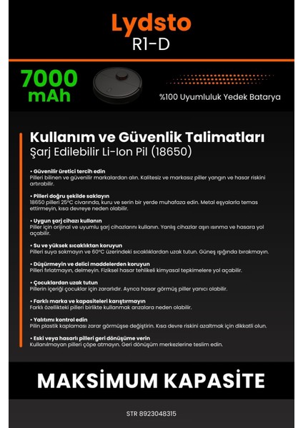 Lydsto R1-D 7000MAH Robot Süpürge Bataryası - Koruma Katmanlı Batarya Teknolojisi