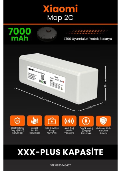 Xiaomi Xiaomi Mi Vacuum Mop 2c 7000MAH Robot Süpürge Bataryası - Koruma Katmanlı Batarya Teknolojisi