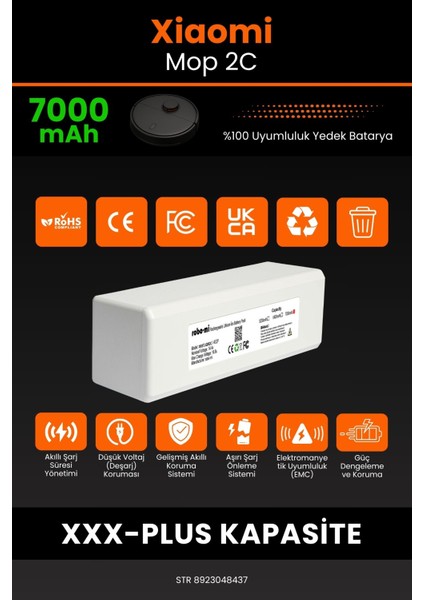 Xiaomi Xiaomi Mi Vacuum Mop 2c 7000MAH Robot Süpürge Bataryası - Koruma Katmanlı Batarya Teknolojisi
