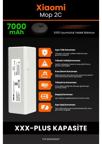 Xiaomi Xiaomi Mi Vacuum Mop 2c 7000MAH Robot Süpürge Bataryası - Koruma Katmanlı Batarya Teknolojisi