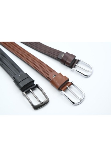 Hakiki Dana Derisi Balık Sırtı Desenli Erkek Kemer