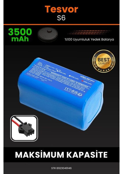Tesvor S6 3500mAh Robot Süpürge Bataryası - Yüksek Yoğunluklu Li-ion Hücre