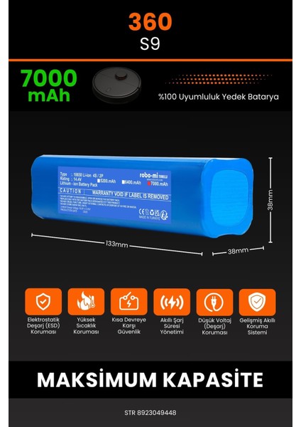 360 S9 7000mAh Robot Süpürge Bataryası - Yüksek Yoğunluklu Li-ion Hücre fiyatları