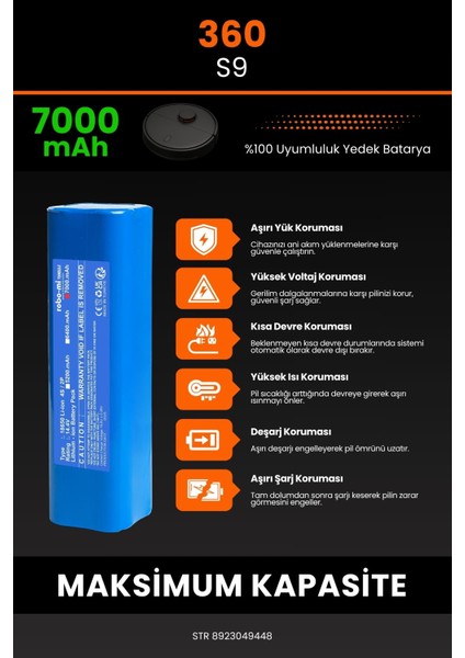 360 S9 7000mAh Robot Süpürge Bataryası - Yüksek Yoğunluklu Li-ion Hücre indirimleri