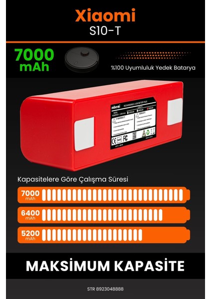 Xiaomi S10-T 7000MAH Robot Süpürge Bataryası - Yüksek Yoğunluklu Li-Ion Hücre