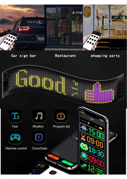 LED Ekran Matrix Panel Cama Yapışan En Büyük Boy 16X96 Telefon App Kontrol Digital Araba Yazısı fırsatları