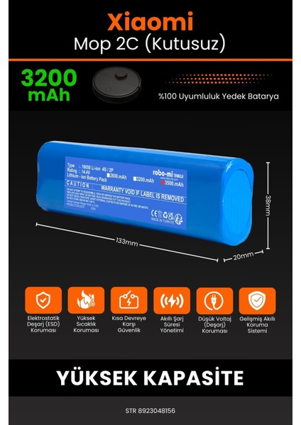 Xiaomi Xiaomi Mi Vacuum Mop 2c (Kutusuz) 3200MAH Robot Süpürge Bataryası