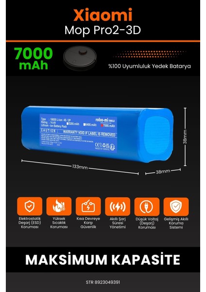 Xiaomi Mi Robot Vacuum Mop Pro 2+ 3D 7000mAh Robot Süpürge Batarya - Yüksek Yoğunluklu Li-ion Hücre fiyatları