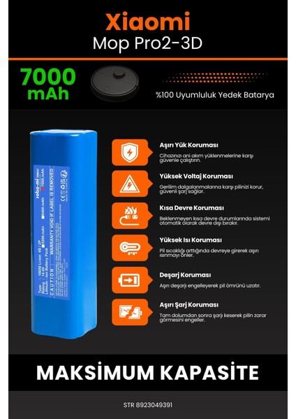 Xiaomi Mi Robot Vacuum Mop Pro 2+ 3D 7000mAh Robot Süpürge Batarya - Yüksek Yoğunluklu Li-ion Hücre indirimleri