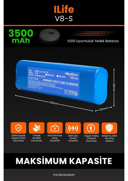 İlife V8S 3500mAh Robot Süpürge Bataryası - Yüksek Yoğunluklu Li-ion Hücre fiyatları