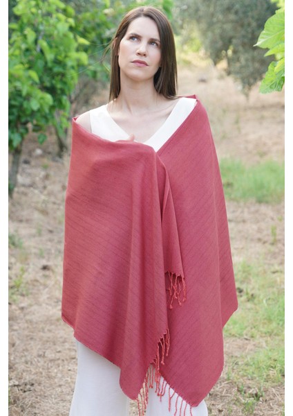 El Sağımı %100 Ipek El Dokuması Şal 65 x 190 cm - Bordo