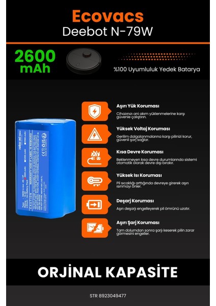 Ecovacs Deebot N-79W 2600MAH Robot Süpürge Bataryası - Koruma Katmanlı Batarya Teknolojisi