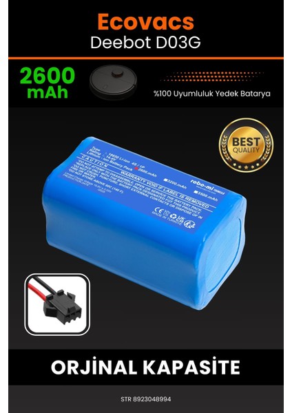 Ecovacs Deebot D03G 2600mAh Robot Süpürge Bataryası - Koruma Katmanlı Batarya Teknolojisi