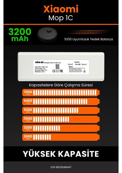 Xiaomi Mi Vacuum Mop 1C 3200mAh Robot Süpürge Bataryası - Sertifikalı Güvenlik, Gerçek Kapasite fırsatları