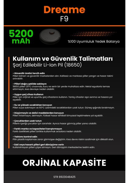 Dreame F9 5200MAH Robot Süpürge Bataryası - Koruma Katmanlı Batarya Teknolojisi