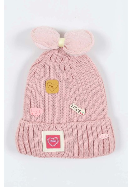 Kitti Çocuk Kız Kulaklı Bere (4-8 Yaş) K24130-02 Soft Pembe