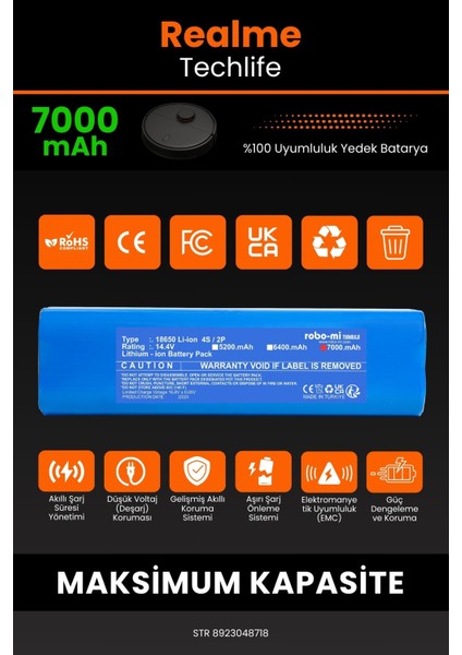 Realme Techlife 7000mAh Robot Süpürge Bataryası - Koruma Katmanlı Batarya Teknolojisi modelleri