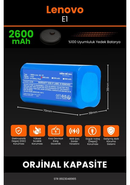 Lenovo E1 2600mAh Robot Süpürge Bataryası - Koruma Katmanlı Batarya Teknolojisi fiyatları