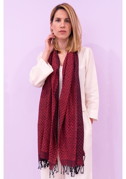 Barış Ipekli El Dokuması Jakarlı Şal 60 x 190 cm - Bordo fiyatları
