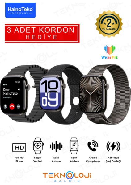 Watch 10 Series Jet Black Akıllı Saat 3 Kordonlu 46 mm Sesli Görüşme Chatgpt 128MBBELLEK