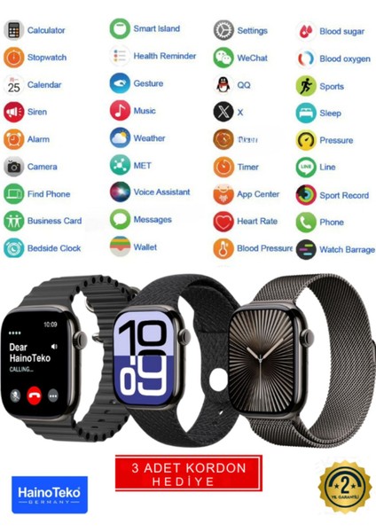 Watch 10 Series Jet Black Akıllı Saat 3 Kordonlu 46 mm Sesli Görüşme Chatgpt 128MBBELLEK fırsatları