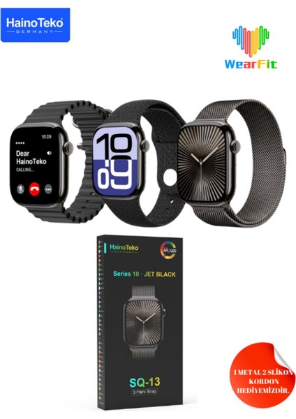 Watch 10 Series Jet Black Akıllı Saat 3 Kordonlu 46 mm Sesli Görüşme Chatgpt 128MBBELLEK