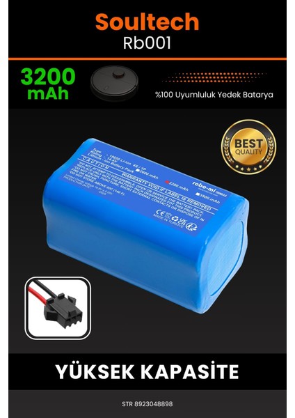 Soultech RB001 3200MAH Robot Süpürge Bataryası - Yüksek Yoğunluklu Li-Ion Hücre