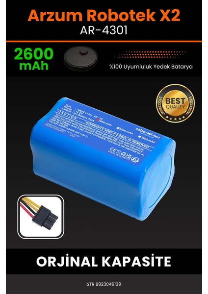 Arzum Robotek X2 AR-4301 2600MAH Robot Süpürge Bataryası - Koruma Katmanlı Batarya Teknolojisi