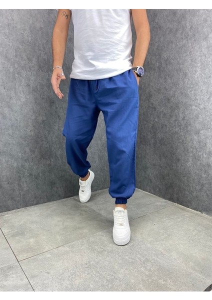 Rahat Kalıp Beli Lastikli Pamuklu Mavi Jogger
